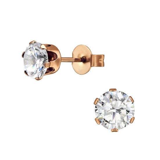 Oorstekers - edelstalen oorbellen rose gold plated met zirkonia stenen