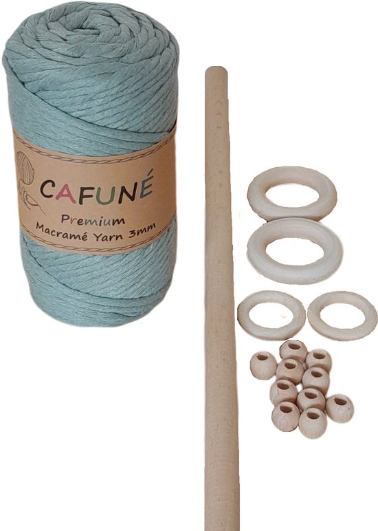 Macrame Pakket - Macramé Garen Eucalyptus - Houten stok-Ringen -Kralen