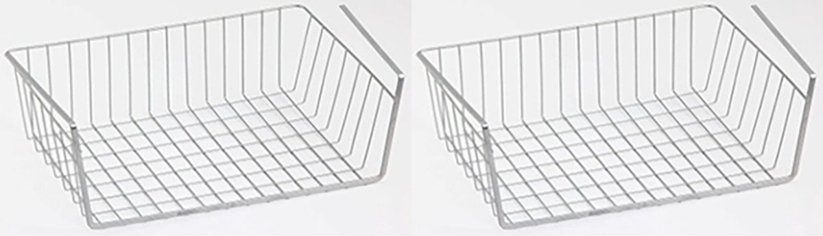 MSV Kastmandje - 4x - opberg/hang mandjes - rvs - wit - 30 x 27 x 16 cm - draadmand
