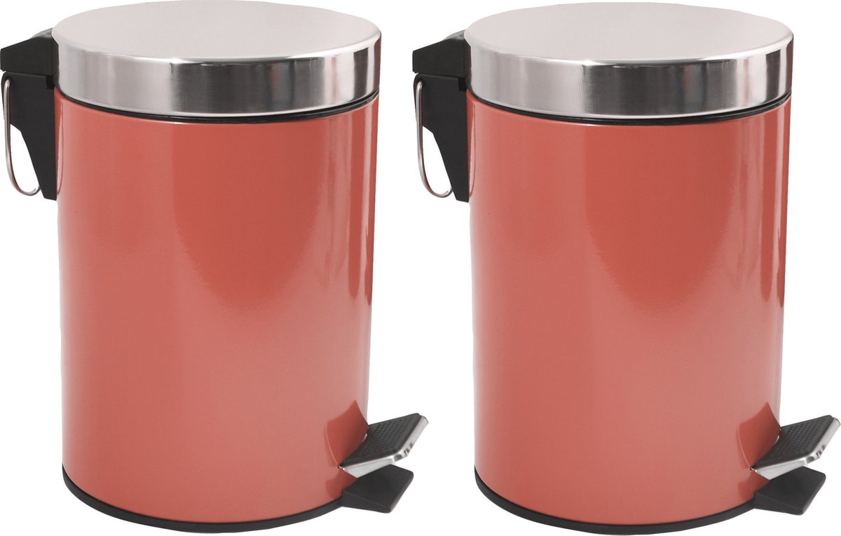 Goedkoopste MSV Prullenbak/pedaalemmer - 2x - metaal - terracotta - 3 liter - 17 x 25 cm - Badkamer/toilet