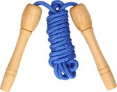 Kids Fun Springtouw speelgoed met houten handvat - blauw - 240 cm - buitenspeelgoed