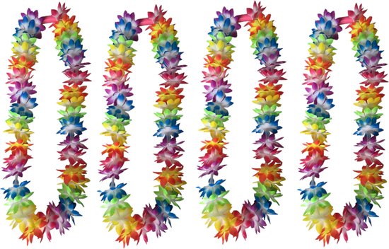 Toppers - Hawaii krans/slinger - 8x - regenboog/zomerse kleuren - incl. led verlichting