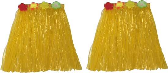 Jupe habillée thème Hawaï - 2x - raphia - jaune - 40 cm - adultes