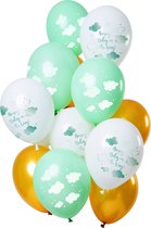 Folat - Ballonnen Groen-Goud Hooray, Baby on the way 30cm - 12 stuks