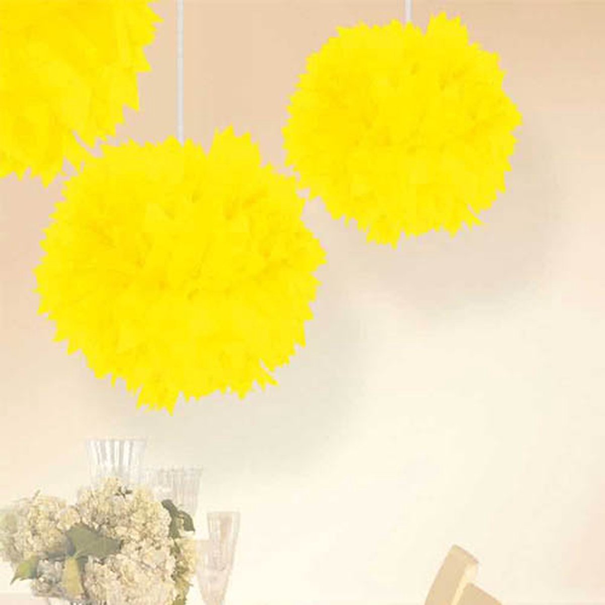 Pompom neon geel 30cm