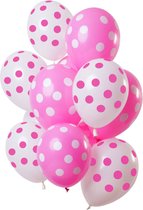 Folat - Ballonnen Stippen Roze-Wit 30cm - 12 stuks