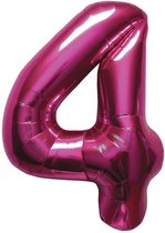 Folat - Folieballon Cijfer 4 Magenta - 86 cm