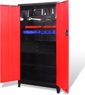 vidaXL - Gereedschapskast - met - kist - 90x40x180 - cm - staal - rood - en - zwart