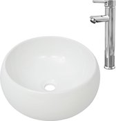 vidaXL Lavabo de salle de bain avec mitigeur rond en céramique blanc