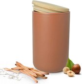 Boîte de rangement marron Sendez en porcelaine avec couvercle en bambou boîte de rangement boîte de rangement