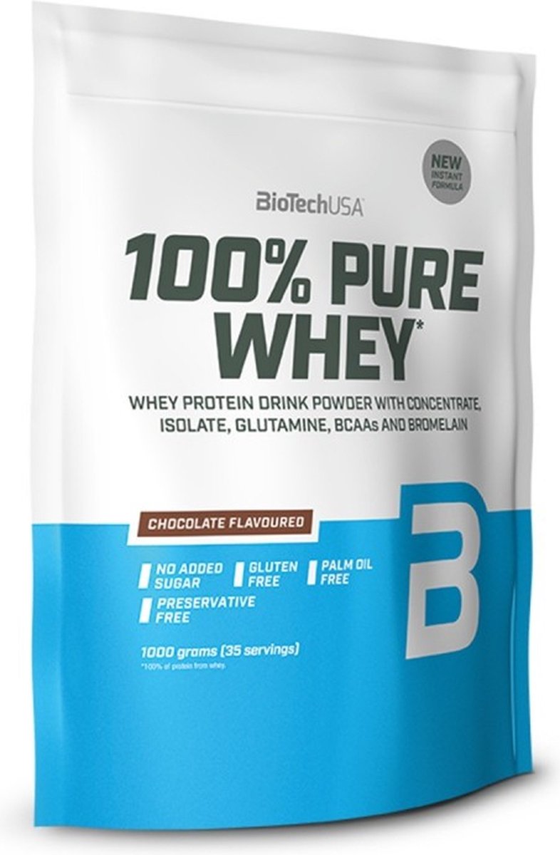 BioTechUSA 100% Pure Whey | Eiwitpoeder met BCAA en Glutamine | Glutenvrij, Palmolievrij | 21g Eiwit per portie, 1 kg, Koekjes & Crème