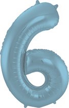 Folat - Folieballon Cijfer 6 Blauw Pastel Metallic Mat - 86 cm