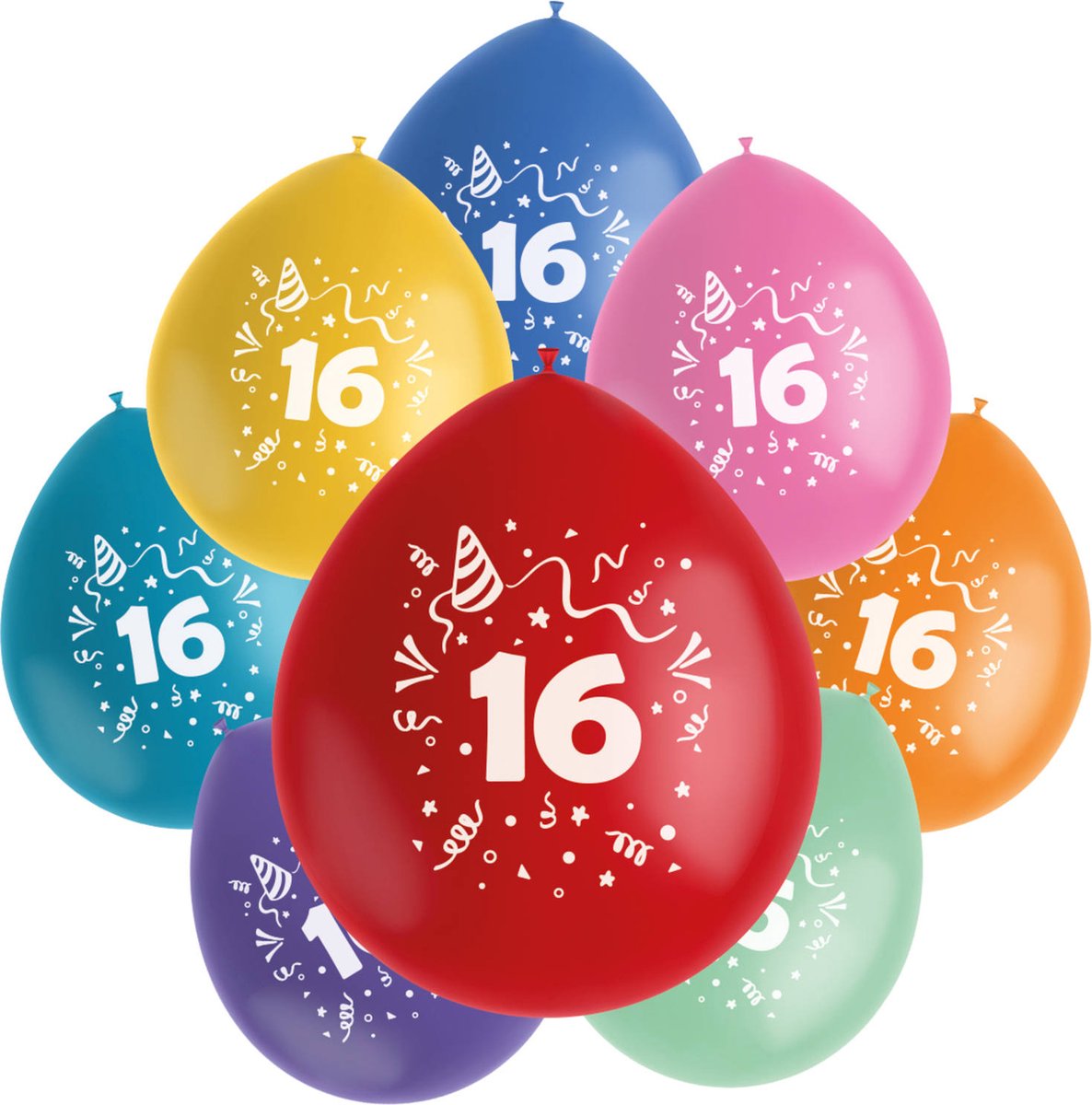 Folat - Ballonnen Color Pop 16 Jaar 23 cm - 8 stuks