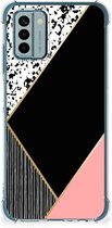 Smartphone hoesje Nokia G22 TPU Silicone Hoesje met transparante rand Black Pink Shapes