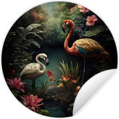 WallCircle - Muurstickers - Behangcirkel - Flamingo - Bloemen - Jungle - Vogels - Natuur - 30x30 cm - Muurcirkel - Zelfklevend - Ronde Behangsticker
