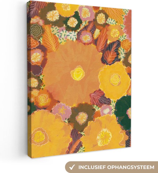 Canvas Schilderij Bloemen - Geel - Kleurrijk - Planten - Hippie - 30x40 cm - Wanddecoratie