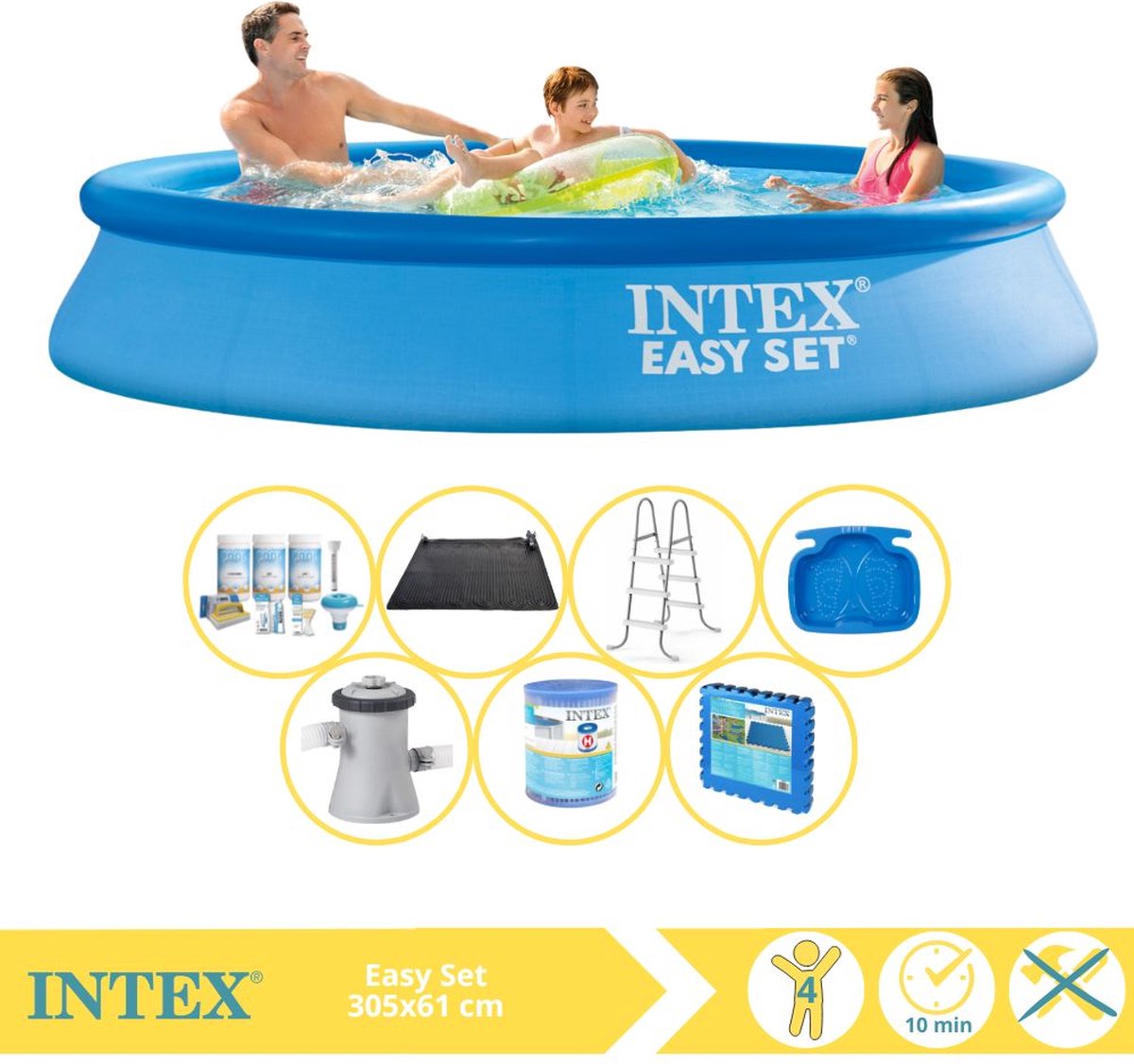 Intex Rond Opblaasbaar Easy Set Zwembad – 305 x 61 cm – Blauw – Inclusief Onderhoudspakket – Zwembadfilterpomp – Filter – Solar Mat – Ladder – Voetenbad – Vloertegels – 8-delig Intex Rond Opblaasbaar Easy Set Zwembad – 305 x 61 cm – Blauw – Inclusief Onderhoudspakket – Zwembadfilterpomp – Filter – Solar Mat – Ladder – Voetenbad – Vloertegels – 8-delig