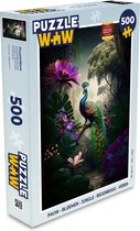 Puzzel Pauw - Bloemen - Jungle - Regenboog - Veren - Legpuzzel - Puzzel 500 stukjes