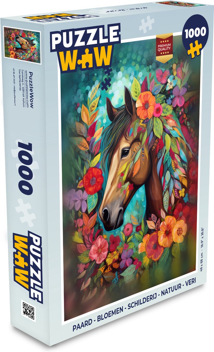 Puzzel Paard - Bloemen - Schilderij - Natuur - Verf - Legpuzzel - Puzzel 1000 stukjes volwassenen
