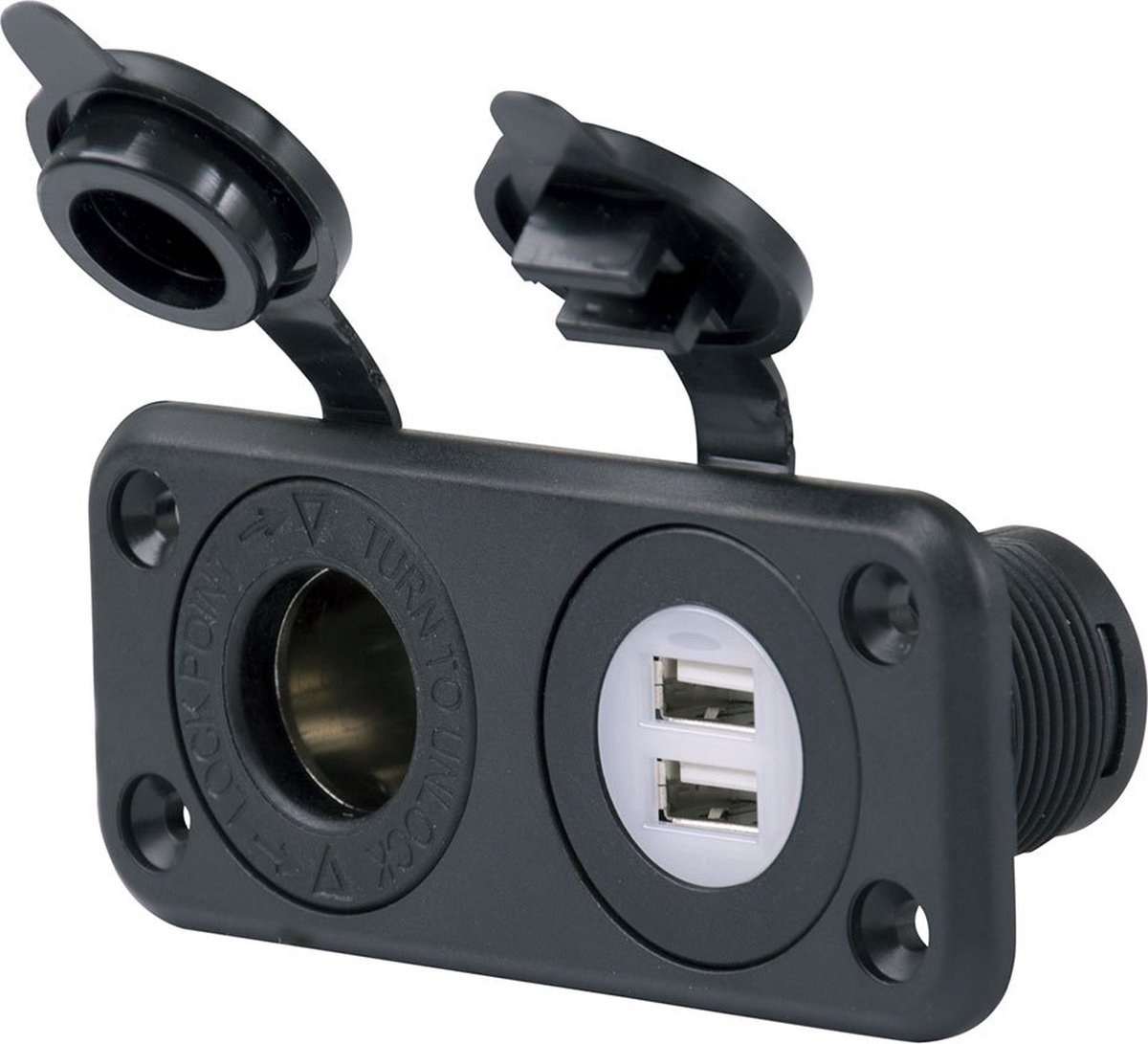 Marinco Deluxe Dual USB Charger and 12V Receptacle