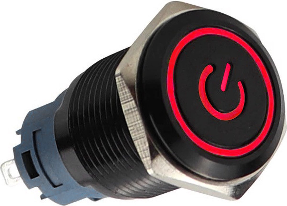 Drukschakelaar- met socket-rode verlichting - 19mm - 1NO1NC - Power symbool