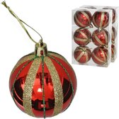 Gerim gedecoreerde kerstballen - 18x - 6 cm - kunststof - rood/goud