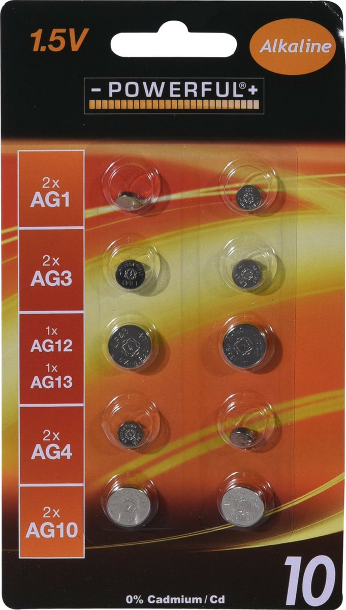 Powerful Batterijen knoopcel - assorti formaten mix - 10x stuks - Alkaline