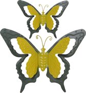 Mega Collections Tuin/schutting decoratie vlinders - metaal - groen - 24 x 18 cm - 46 x 34 cm