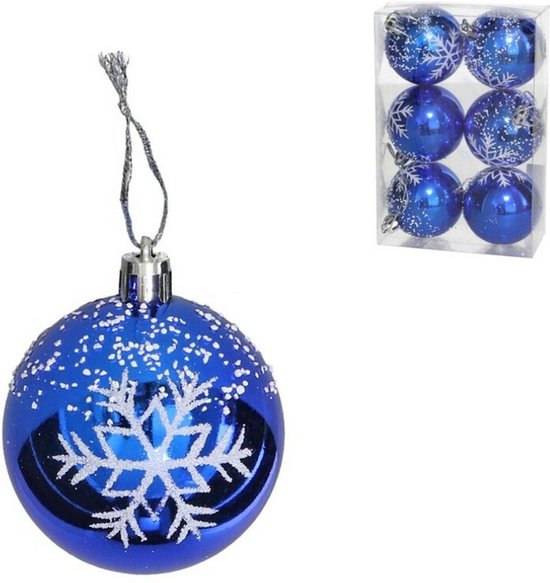 Boules de Noël décorées Gerim - 18x - 6 cm - plastique - bleu