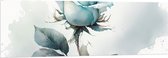 Acrylglas - Aquarel Verf Tekening van Lichtblauwe Roos - 150x50 cm Foto op Acrylglas (Wanddecoratie op Acrylaat)
