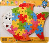 Houten montessori puzzel | Vis | met letters alfabet 26 stukjes | Legpuzzel educatief | vanaf 2 jaar