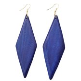 Zilver 925- houten- oorhangers- Madina - Blauw-Goudkleurig- Extra lang- 12 cm- Charme Bijoux