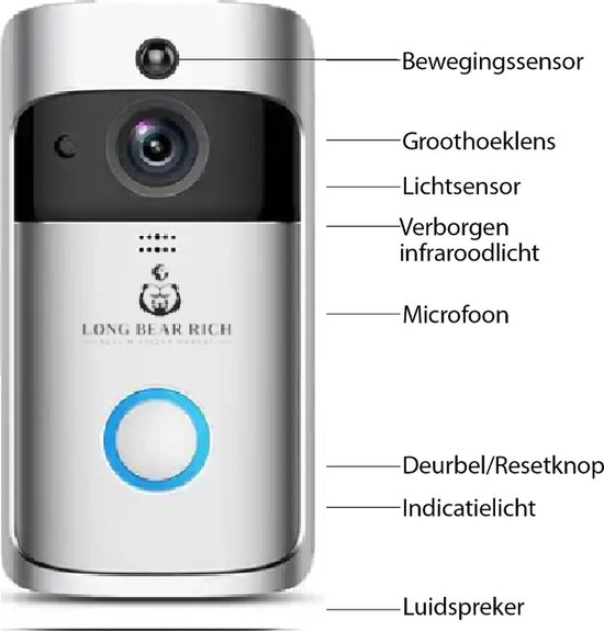 Honeywell Home DCP511G Draadloze deurbel met naamplaatje en ledscherm, grijs