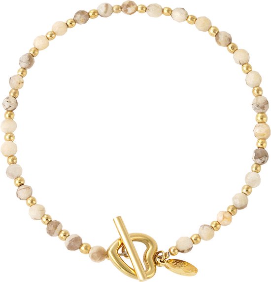 Bracelet Perles Beige avec serrure coeur doré