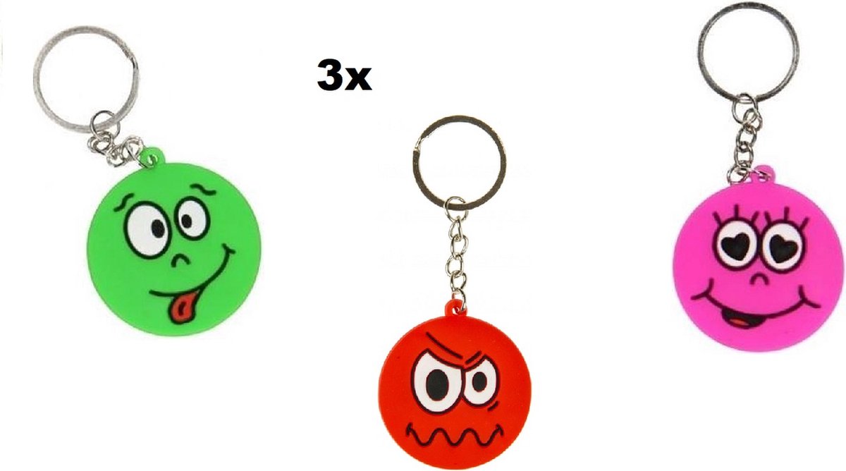 3x Porte-clés emoji ass.funny smile - Smiley 4cm - Pendentif clé
