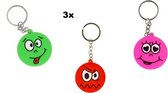 3x Sleutelhanger emoji ass.funny smile - Smiley 4cm - Sleutel hanger emoticon uitdeel themafeest verjaardag emoji fun