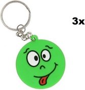 3x Sleutelhanger emoji groen - Smiley 4cm - Sleutel hanger emoticon uitdeel themafeest verjaardag emoji fun