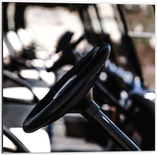 Dibond - Rijen Geparkeerde Golfkarretjes - 50x50 cm Foto op Aluminium (Met Ophangsysteem)
