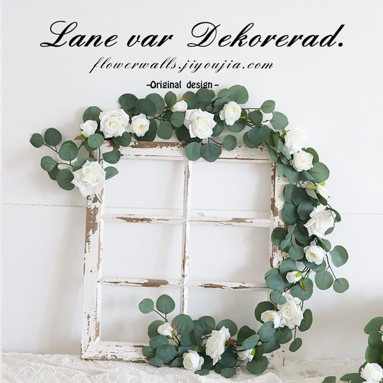 prachtige kunstwijnstok-decoratie voor bruiloften, thuisgebruik en tafeldecoraties-1.85meter lang met 21 pure witte rozen-wit