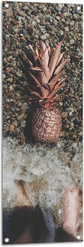 Tuinposter – Ananas op Kiezelstrand - 40x120 cm Foto op Tuinposter (wanddecoratie voor buiten en binnen)