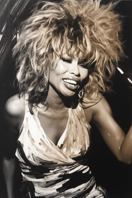 Tina Turner Poster - Poster Muziek - Muziek Poster - Zwart Wit Poster - Abstract Poster - The Queen of Rock - 61x91 - Geschikt om in te lijsten