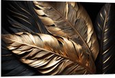 Dibond - Zwarte en Gouden Palmbladeren - 105x70 cm Foto op Aluminium (Wanddecoratie van metaal)