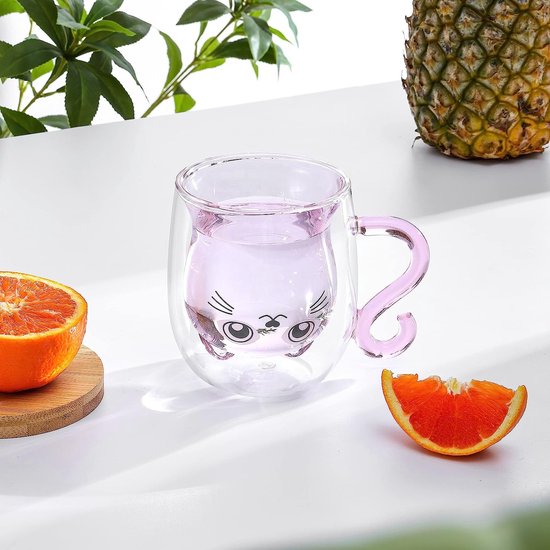 Huiguli Kat Mokken, Dubbelwandige Glazen Koffie Theekop, Schattige Kat Melkbeker, Hittebestendig, 290 ml/8,5 oz, Perfect voor Warme en Koude Dranken, Ideaal Cadeau voor Verjaardag, Kerstmis of
