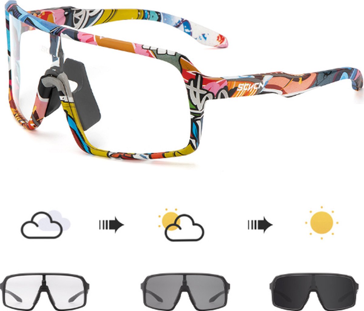 SCVCN® Photochromic fietsbril voor wielrenners, mountainbikers en outdoor sports - meekleurende glazen - sport rijden fietsen buitenbril - fotochromatische fietsbril - sportbril