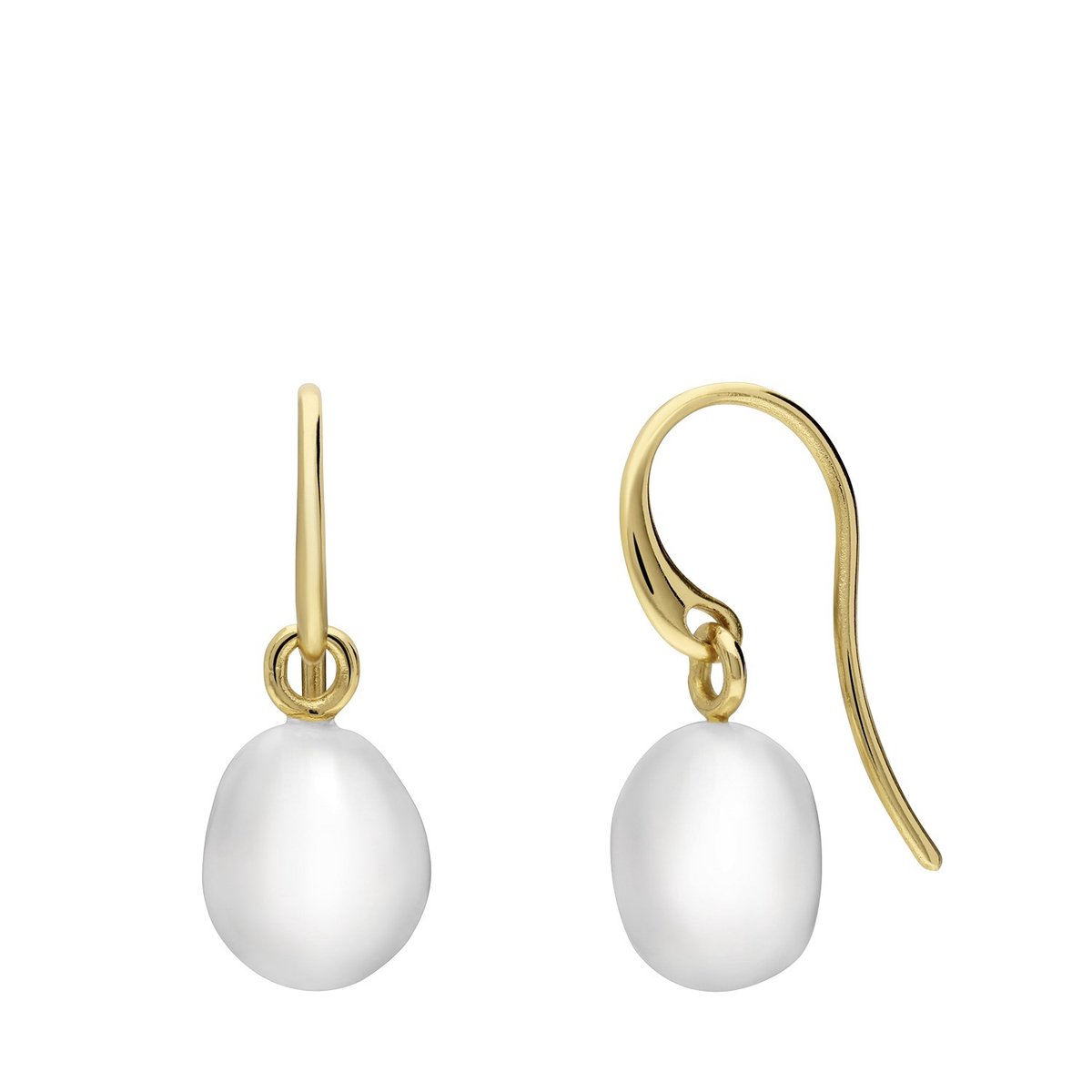 Lucardi Dames Zilveren goldplated oorhangers zoetwaterparel - Oorbellen - 925 Zilver - Goudkleurig
