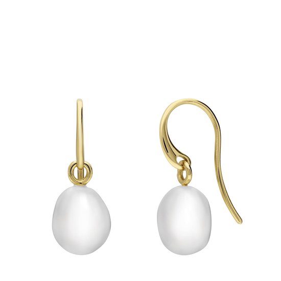 Lucardi Ladies Silver boucles d'oreilles plaqué or perle d'eau douce - Boucles d'oreilles - Argent 925 - Doré