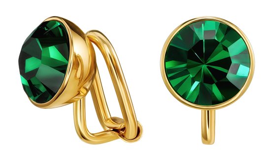 Clips oreilles Traveller Femme Or - Cristal Vert - Cristaux Preciosa - Emerald - Boucles d'oreilles Clip - 157512