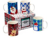 THE TWIDDLERS 4 Kerstmis Mokken Set met Geschenkdoos, 340ml - Porseleinen Koffiekopjes - Cadeau voor Familie & Vrienden - Vaatwasmachinebestendig