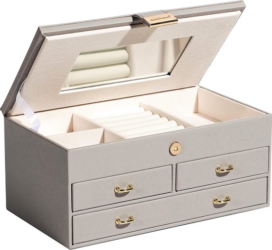 Baolivi Houten sieradenorganizer doos voor vrouwen, massief hout 4-laags sieradendoos met kettinghanger, sieradenopbergdozen voor vrouwen en meisjes voor ringen, oorbellen, kettingen, armbanden