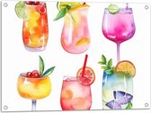 Tuinposter – Waterverf Tekening van Verschillende Kleuren Cocktails op Witte Achtergrond - 80x60 cm Foto op Tuinposter (wanddecoratie voor buiten en binnen)